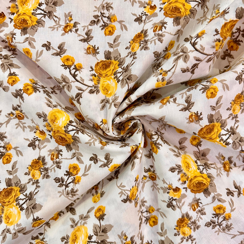 Yellow Roses Cotton Fabric | Width - 115cm