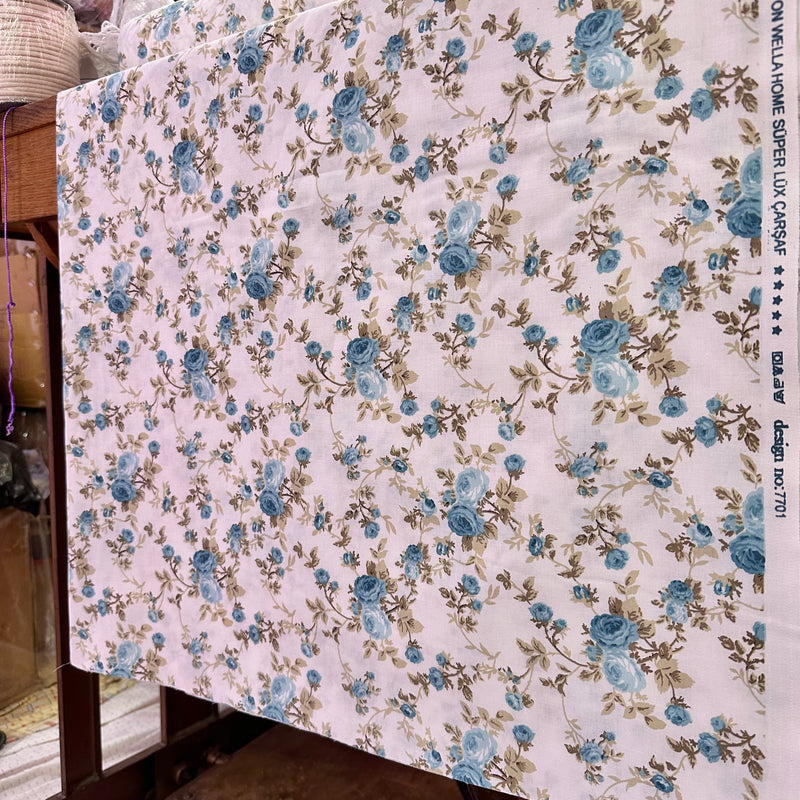 Blue Roses Cotton Fabric | Width - 115cm