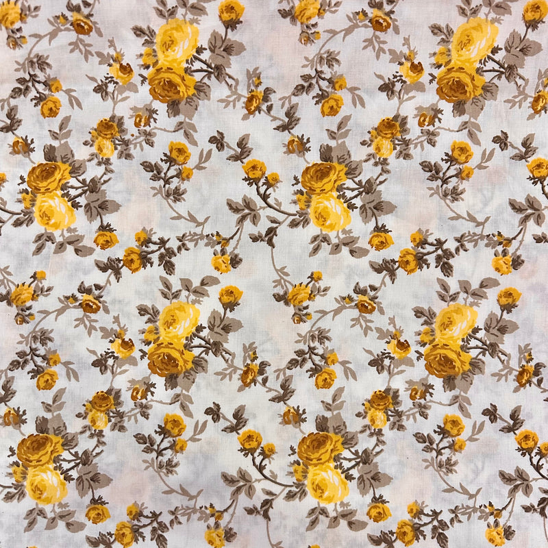 Yellow Roses Cotton Fabric | Width - 115cm