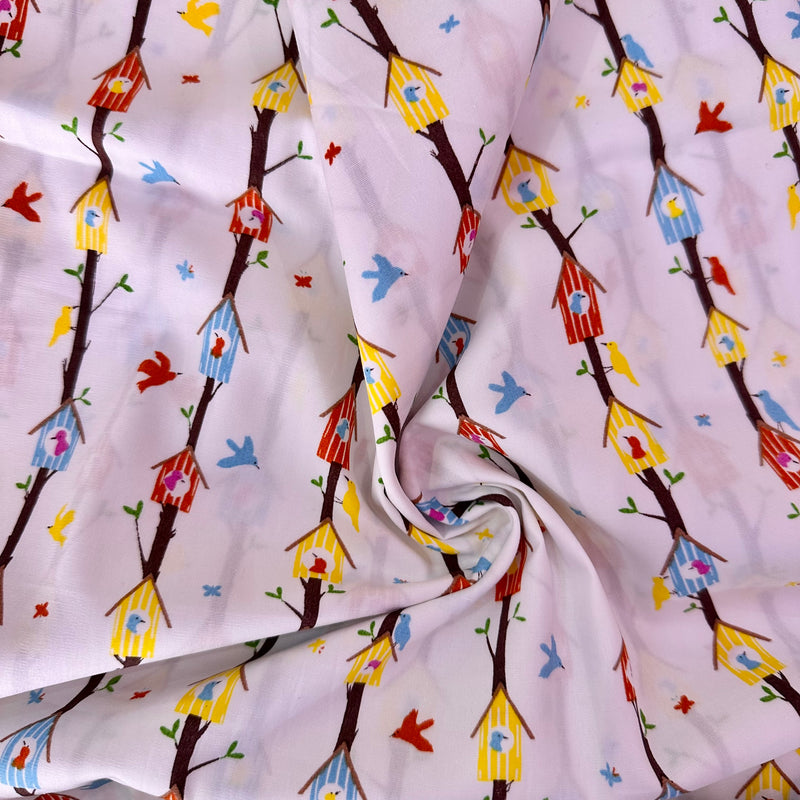 Birds Houses Cotton Fabric | Width - 115cm