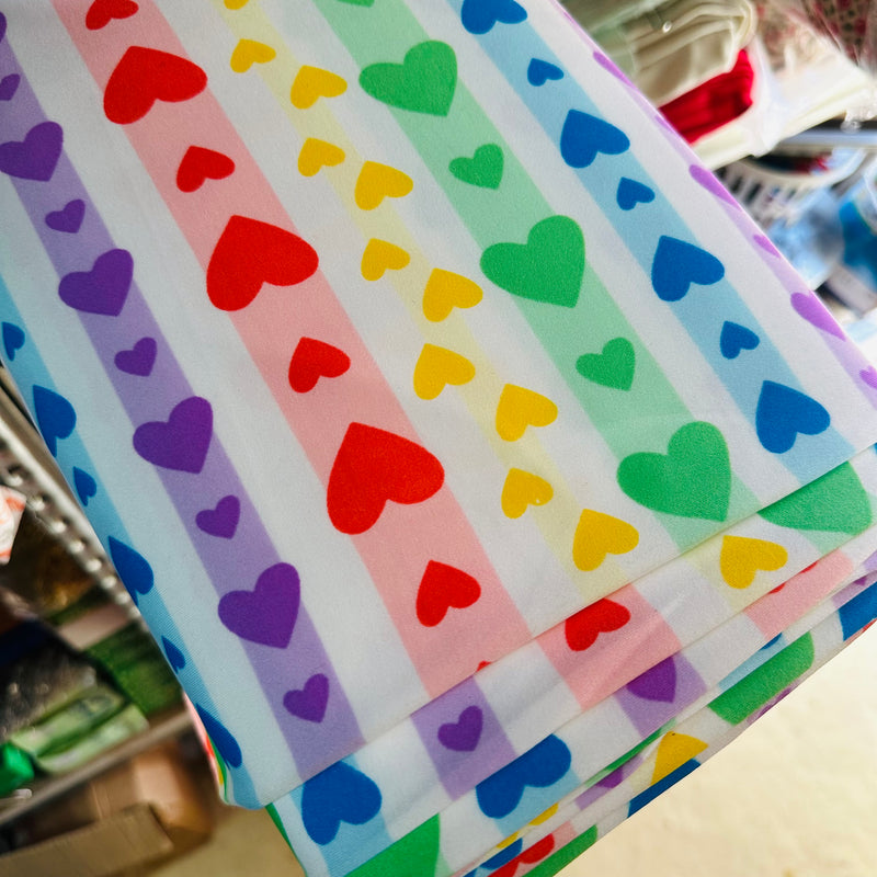 Hearts Rainbow Jersey Fabric | Width - 150cm