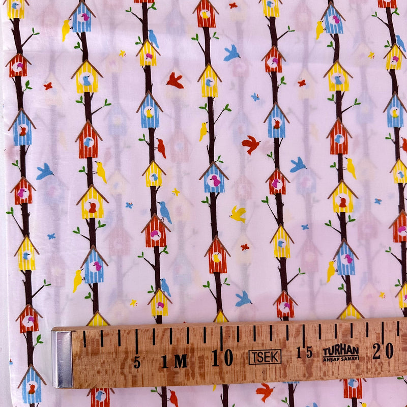 Birds Houses Cotton Fabric | Width - 115cm