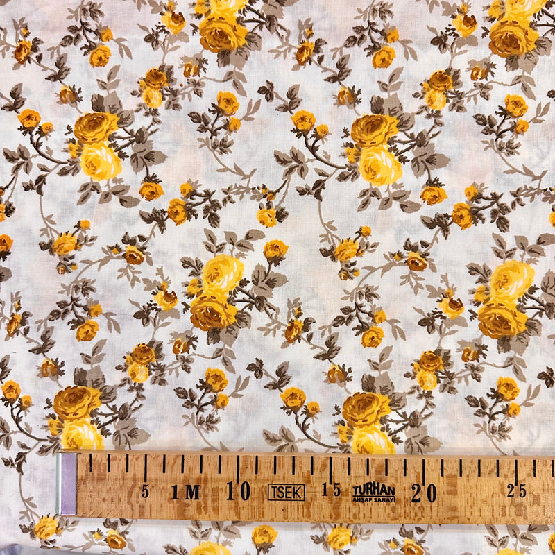 Yellow Roses Cotton Fabric | Width - 115cm