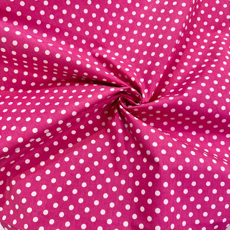 Pink Polka Dot 100% Cotton Fabric | Width - 115cm