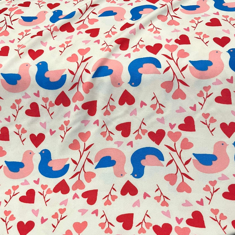 Hearts & Birds Jersey Fabric | Width - 150cm