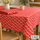 White Flowers and Wheat on Red Cotton Fabric
