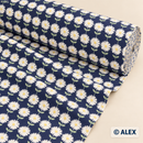 White Daisies on Navy Blue Cotton Fabric