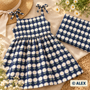 White Daisies on Navy Blue Cotton Fabric