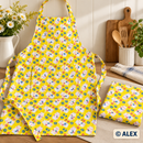 Milk Bottles and Flowers on Yellow Cotton Fabric