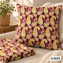 Colourful Paisley on Burgundy Cotton Fabric