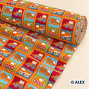 Construction Vehicles in Squares Cotton Fabric