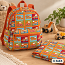 Construction Vehicles in Squares Cotton Fabric