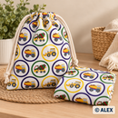 Construction Vehicles in Circles Cotton Fabric