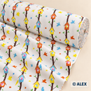 Birds and Birdhouses on White Cotton Fabric