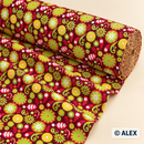 Green Retro Flowers on Burgundy Cotton Fabric