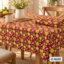 Green Retro Flowers on Burgundy Cotton Fabric