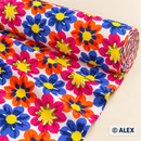 Large Pink Blue and Orange Flowers Cotton Fabric