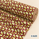 Green Leaves on Burgundy Cotton Fabric