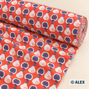 Apples and Pears on Coral Cotton Fabric