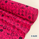 Black Postmarks on Bright Pink Cotton Fabric