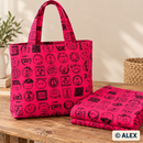 Black Postmarks on Bright Pink Cotton Fabric