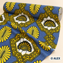 Yellow and Blue Ornamental Motifs African Design Fabric — fabric detail