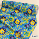 Blue with Colourful Flowers African Design Fabric — fabric detail