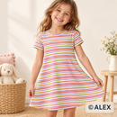 Candy Rainbow Stripes Cotton Jersey Fabric made into a children's dress