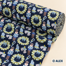 Nutcrackers and Wreaths on Navy Christmas Cotton Fabric — fabric detail