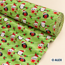 Christmas Owls and Penguins on Light Green Cotton Fabric — fabric detail