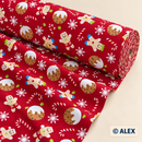 Gingerbread Men and Puddings on Red Christmas Cotton Fabric — fabric detail