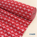 White Nordic Snowflakes on Red Christmas Cotton Fabric — fabric detail