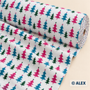 Pink Blue and Green Christmas Trees Cotton Fabric — fabric detail