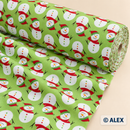 Snowmen on Light Green Christmas Cotton Fabric — fabric detail