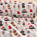 Dogs in Santa Hats on White Cotton Fabric — fabric detail