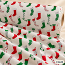 Christmas Stockings on White Cotton Fabric — fabric detail