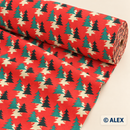 Green and Cream Trees on Red Christmas Cotton Fabric — fabric detail