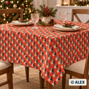 Green and Cream Trees on Red Christmas Cotton Fabric — tablecloth sewing inspiration