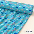 Colourful Dogs on Turquoise Jersey Fabric
