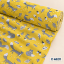 Grey Foxes on Yellow Cotton Fabric — fabric detail