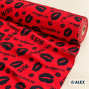 Black Kisses on Red Cotton Fabric — fabric detail