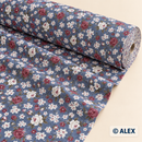 Pink and White Roses on Blue Cotton Fabric — fabric detail