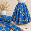 Carnival Masks on Blue Cotton Fabric — sewing inspiration
