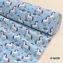 Unicorns and Rainbows on Light Blue Cotton Fabric — fabric detail