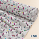 Unicorns and Rainbows on Grey Cotton Fabric — fabric detail
