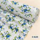 Blue and White Rose Bouquets Cotton Fabric — fabric detail