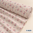 Small Pink Roses on Beige Cotton Fabric — fabric detail