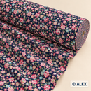 Small Colourful Flowers on Dark Blue Cotton Fabric — fabric detail