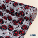 Red and Black Roses on Grey Cotton Fabric — fabric detail