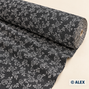 White Lace Floral Print on Black Cotton Fabric — fabric detail